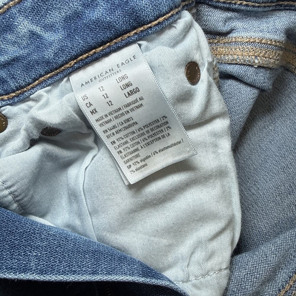 American Eagle Super High Rise Flare Jeans Womens Sz 12 Tall Medium Blue EUC - Picture 3 of 12
